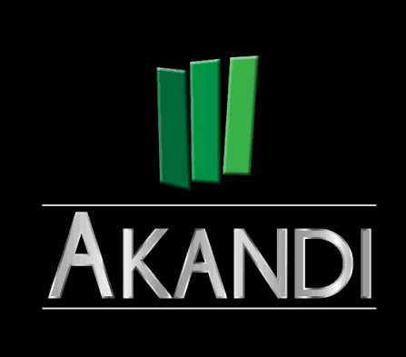 AKANDI logo featuring three vertical green bars above the bold silver “AKANDI” text, all set against a sleek black background. - Proudly Developing